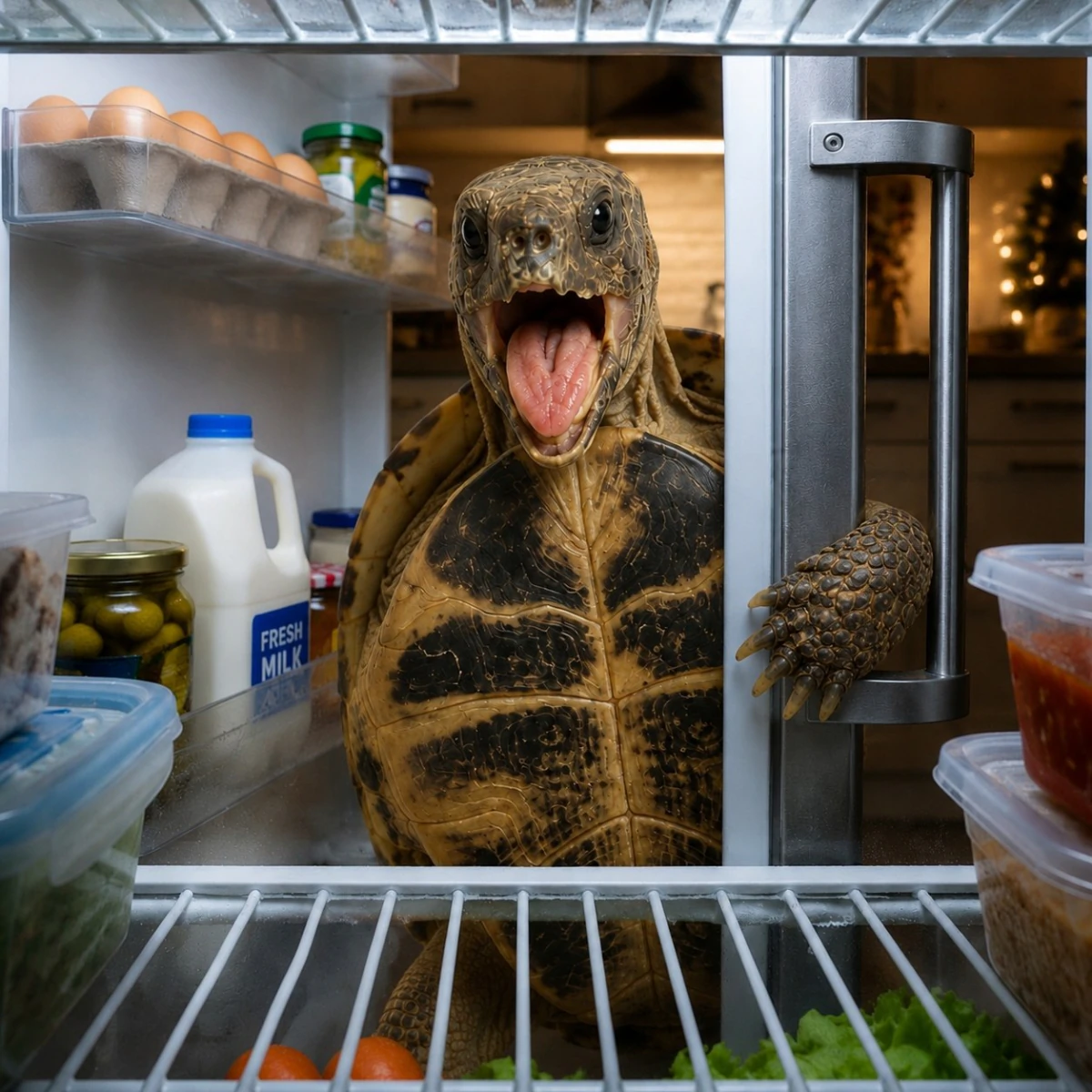 Ploddy opening a refrigerator from the inside